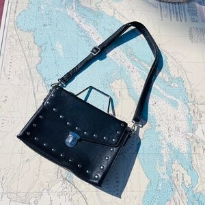 Black Vegan Leather Studded Sling Bag / Purse